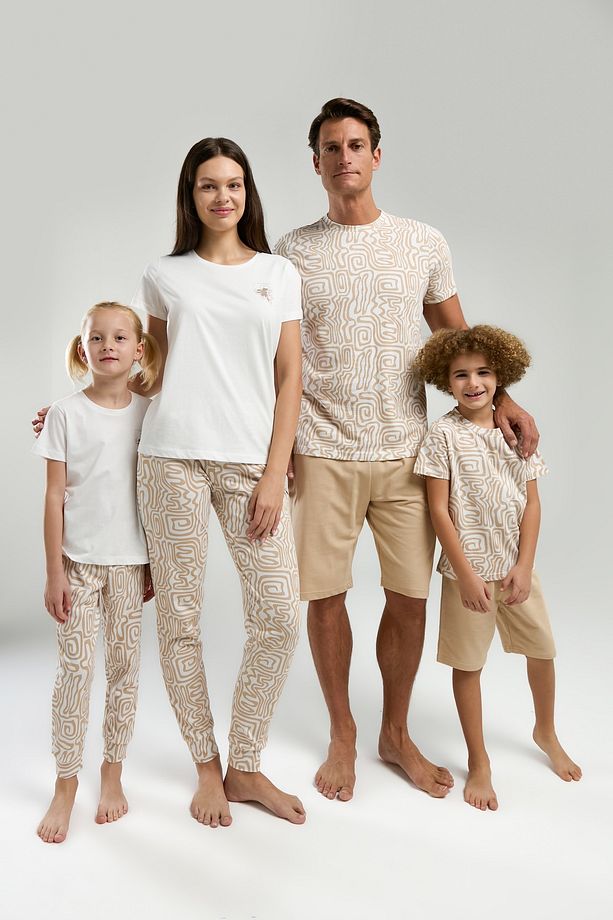 Erkek Karışık Desenli Kısa Kol Şort Pijama Takımı (Baba-Oğul-Aile Takım Yapılabilir) - 1