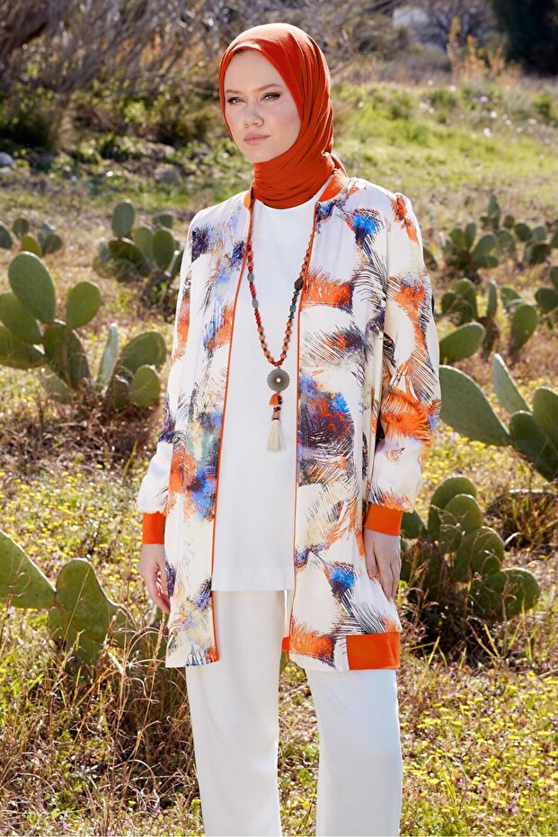 منقوشة الشيفون الساتان تونك 44571 - 1