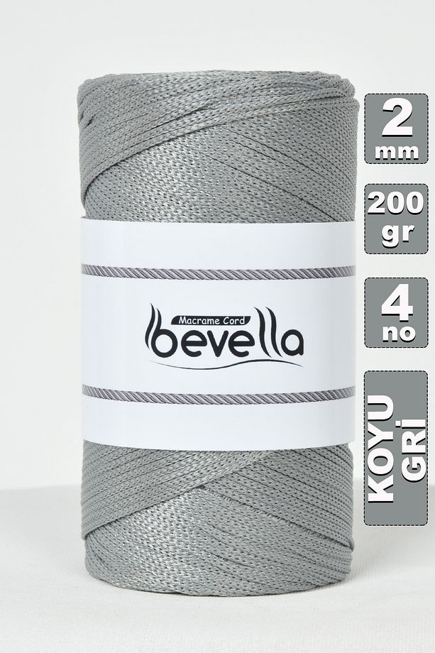 2 Mm - 200 gr Polyester Koyu Gri Makrome Ipi Polyester Makrome Ip Supla Ip Ve Çanta Ipliği - 1