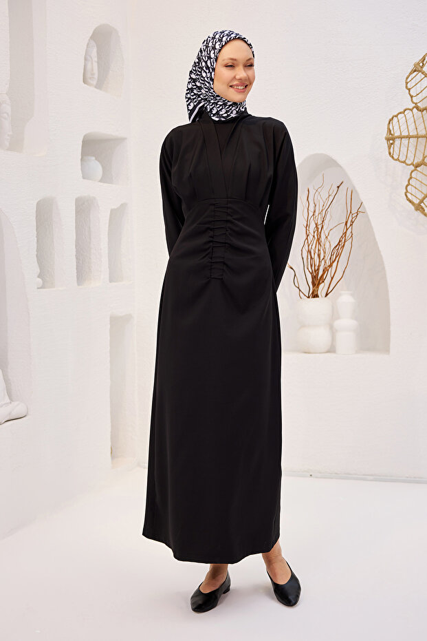 Women's Black Front Draped Crepe Dress