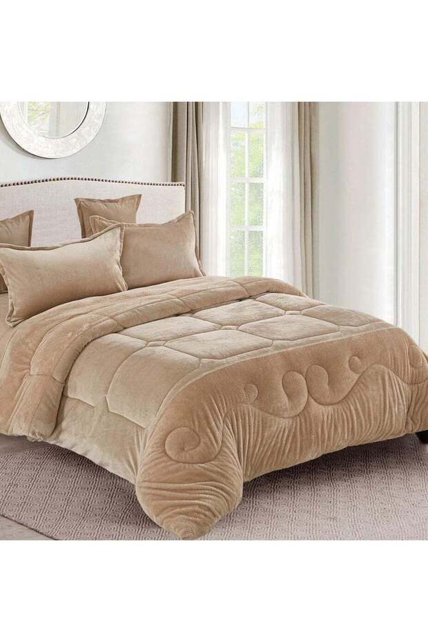 FAUX FUR 6PC KING SIZE ROYALTY COLLECTION COMFORTER SET CREAM