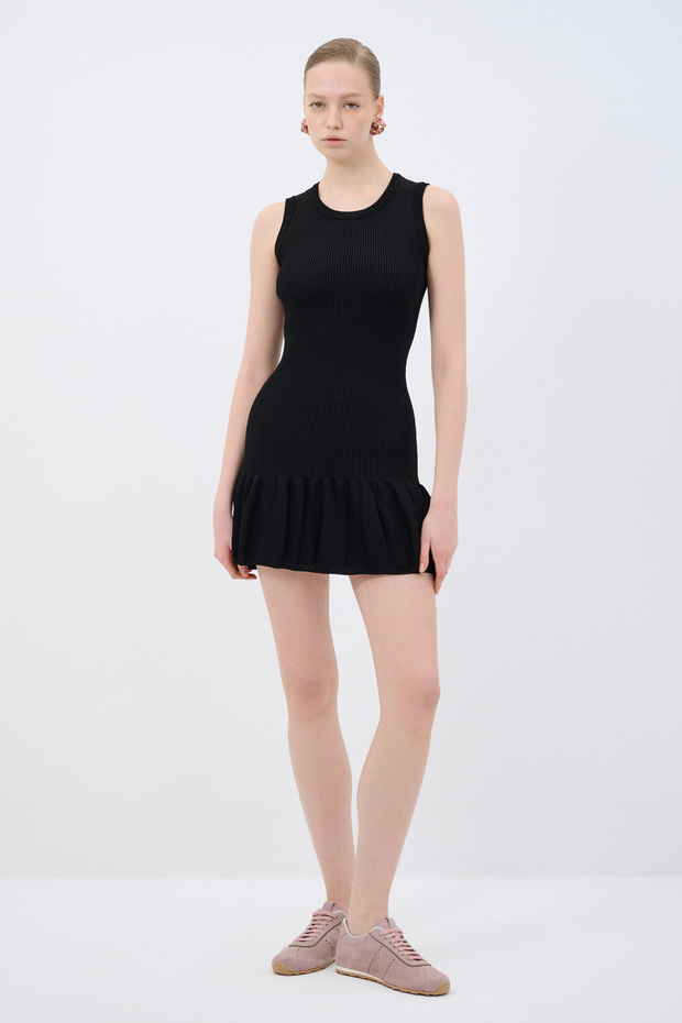 Volanlı Mini Triko Elbise - 4