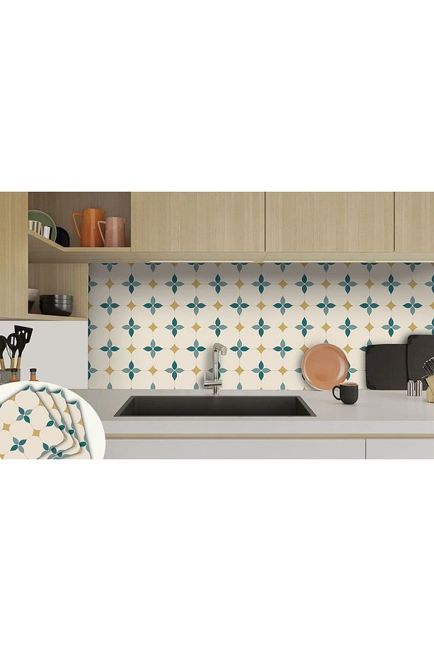 Kendinden Yapışkanlı Zümrüt Çiçekli Desenli Pvc Karo 30x30 Cm (33 ADET) 3m2 - 5