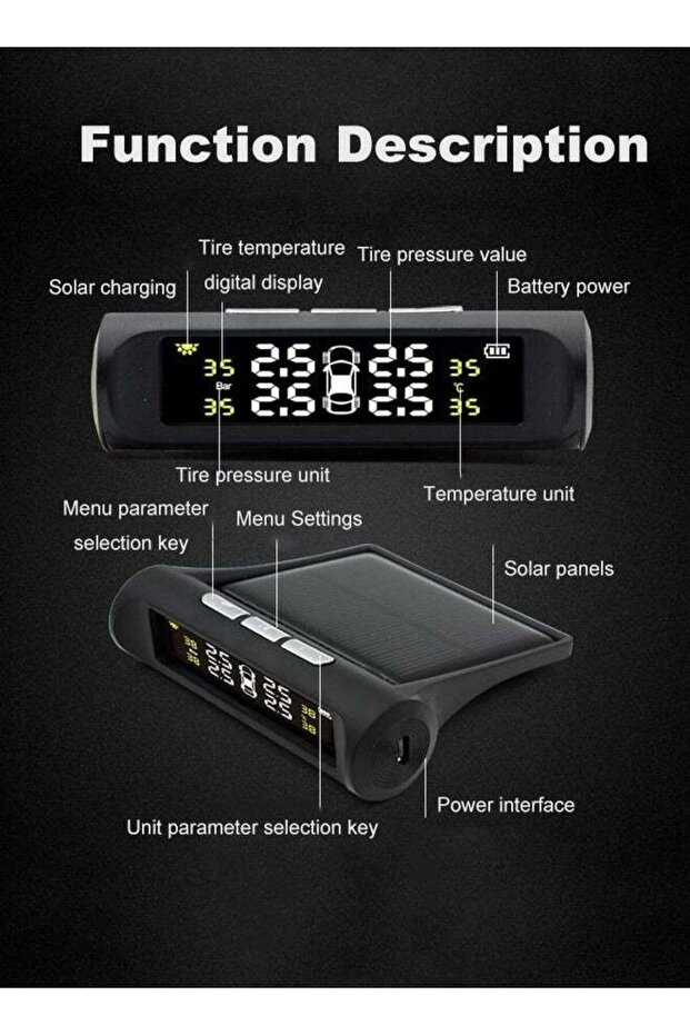 نظام مراقبة ضغط الإطارات، شاشة LCD رقمية، 4 أجهزة استشعار مدمجة، 6 أوضاع تذكير - 2