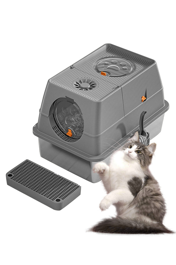 Stainless Steel Litter Box with Lid Metal Cat Litter Box with Litter Scoop