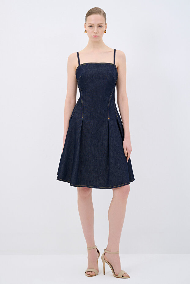 Volanlı Mini Denim Elbise - 4