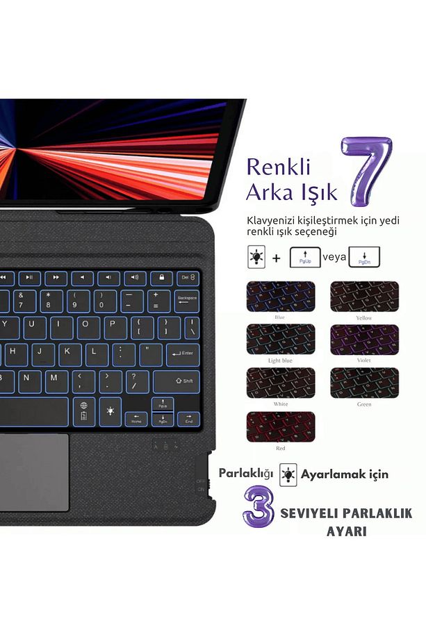 iPad 11.Nesil A16 2025 Uyumlu Fuchsia Touch Pad Bluetooth Klavyeli Standlı Mıknatıslı Tablet Kılıfı - 2