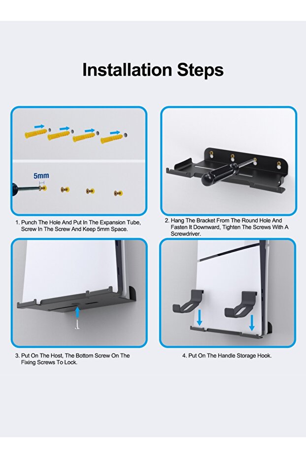 حامل عرض مثبت على الحائط لجهاز PS5 Slim، وحامل تخزين مثبت على الحائط لوحدة التحكم ووحدة التحكم - 4