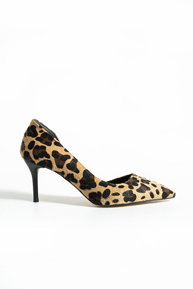 Leopar Desenli Tay Tüyü Stiletto–Sivri Burun,İnce Topuk, Lüks ve Şık Tasarımlı Kadın Ayakkabı (7 cm) - 7