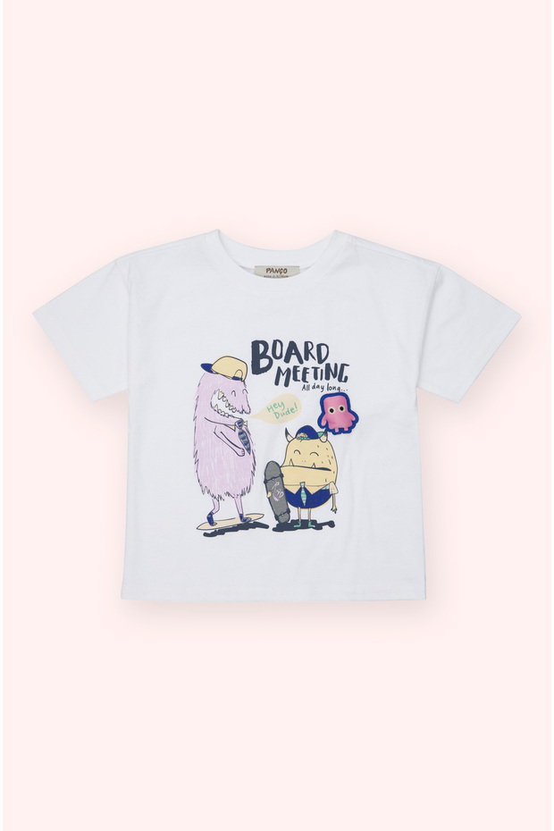 Baby Boy White T-Shirt with Print Detail