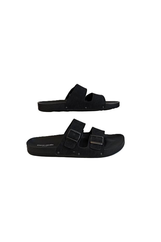 7038 Black Double Buckle Large Size Men's Slippers