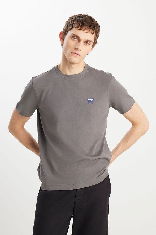 %100 Pamuk Regular Fit Normal Kesim Minimal Logo Antrasit Tişört - 1