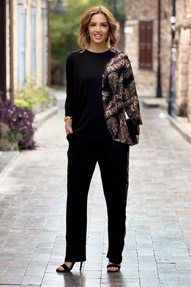 Black Safari Patterned Double Suit