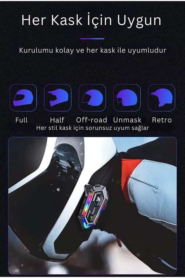 Y20 Max Upgrade İntercom Rgb Led Işıklı Telsiz Özellikli Motosiklet Kask Kulaklığı İnterkom - 7
