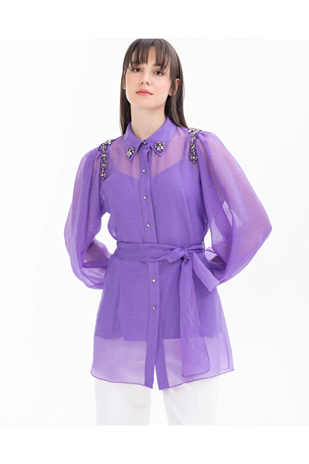 Taş Detaylı İç Bluzlu Gömlek - 6