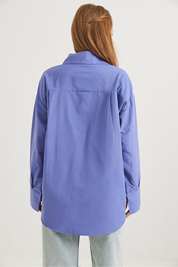 Ayıcık Nakışlı Oversize Basic Gömlek Lila - 5