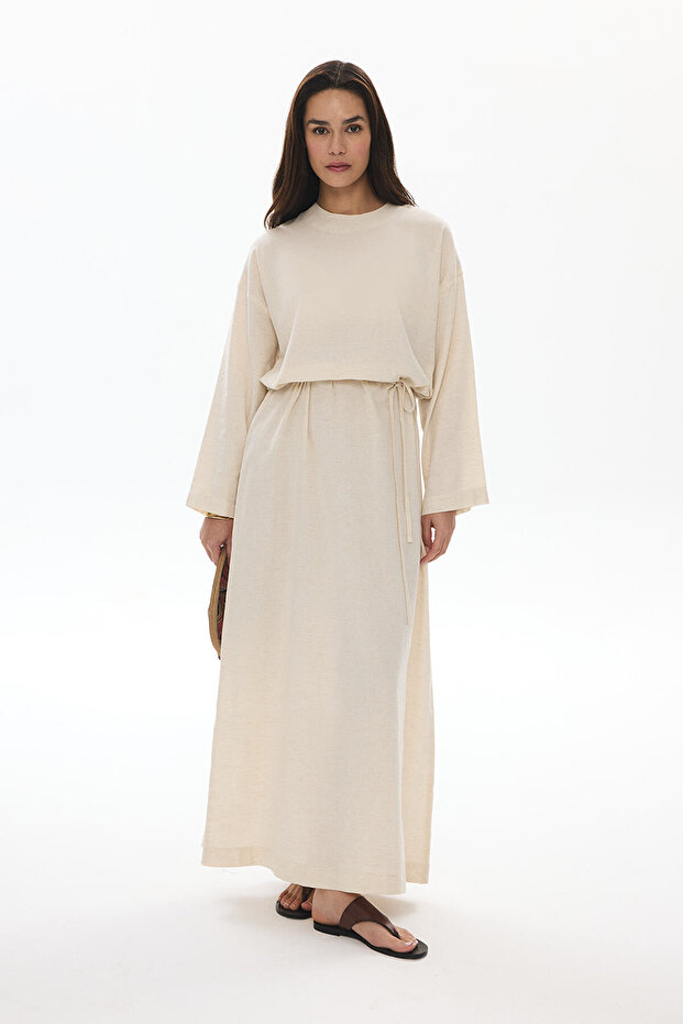 BASİC KETEN NATUREL ELBİSE - 6