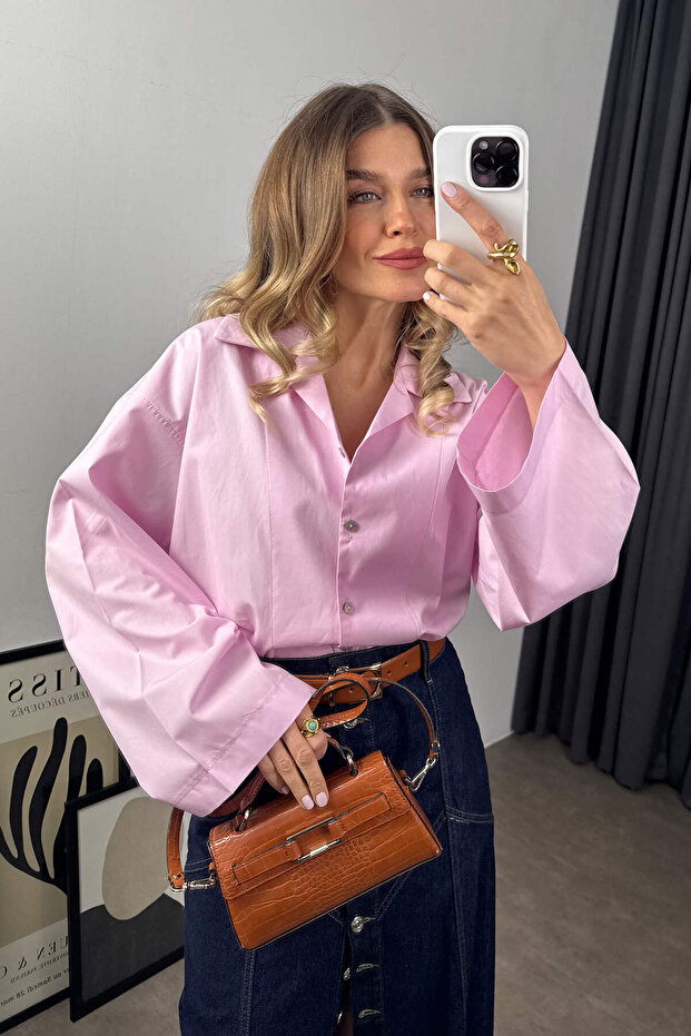 Pembe Oversize Premium Gömlek - 1