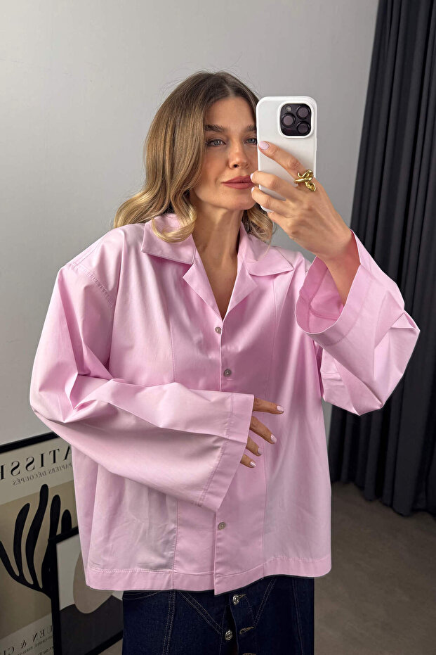 Pembe Oversize Premium Gömlek - 4