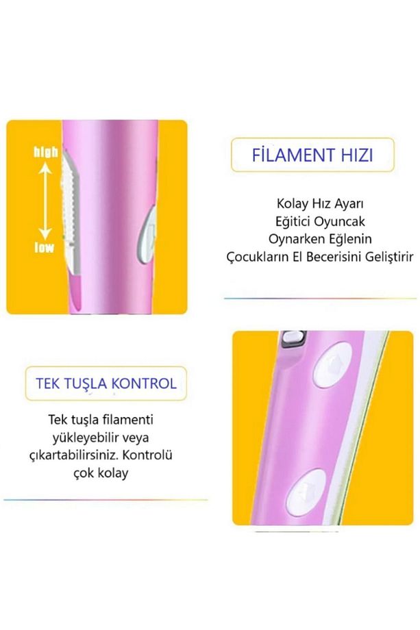 3d Pen Üç Boyutlu Yazıcı Kalem Printer-pembe (20 ADET 5 METRE FİLAMENT-100METRE-VE USB KABLO DAHİL) - 6