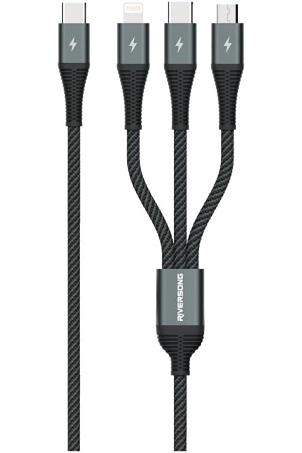 3-in-1 Fast Charging Cable (Type-C to Micro, Type-C, Lightning), Nylon Braided, 1.2 Meter, C61-T