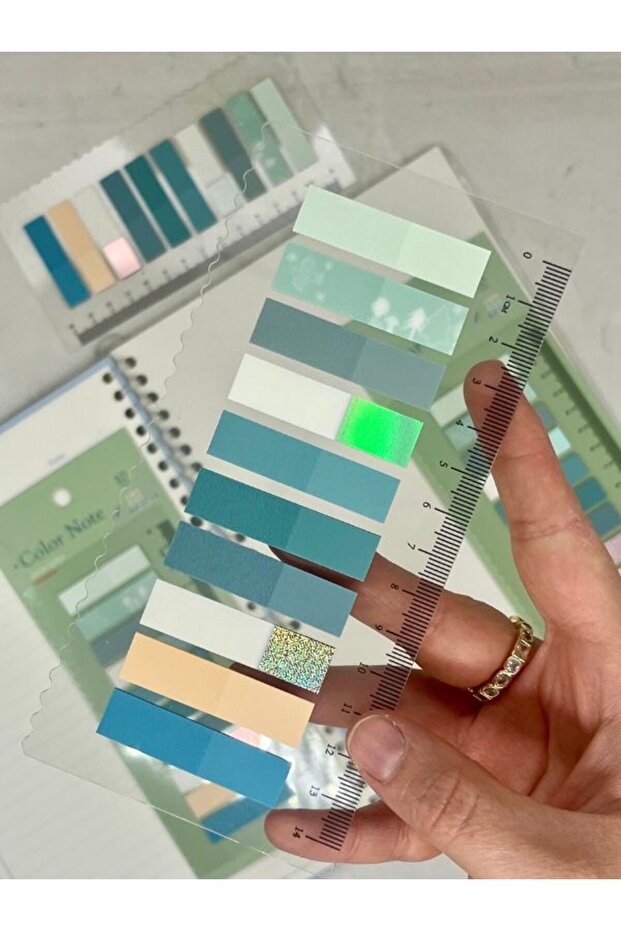 10 Colorful Ruled Gilded Blue and Gray Index Sticker/Index/Post-It/Postit/Bookmark/Note Paper - 6