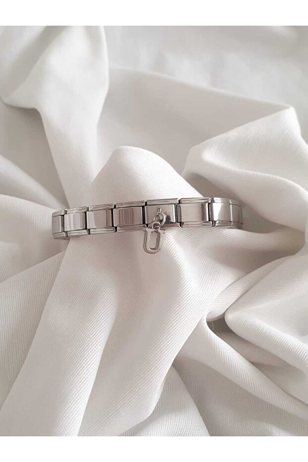 Steel Dangle U Letter Italian Charm Bracelet