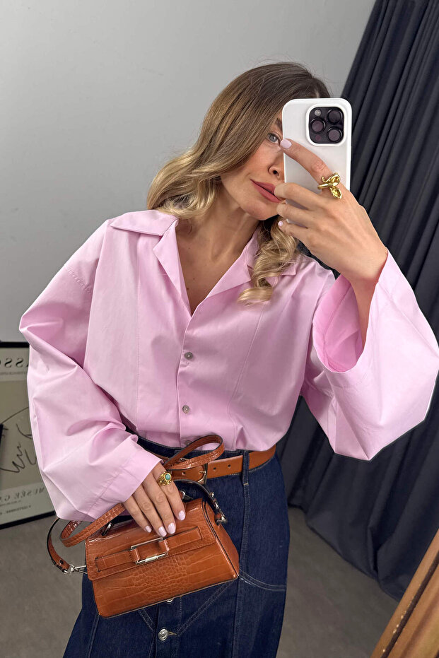 Pembe Oversize Premium Gömlek - 7