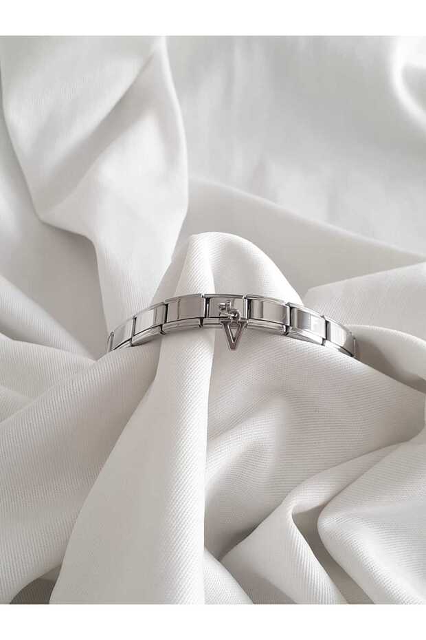 Steel Hanging V Letter Italian Charm Bracelet