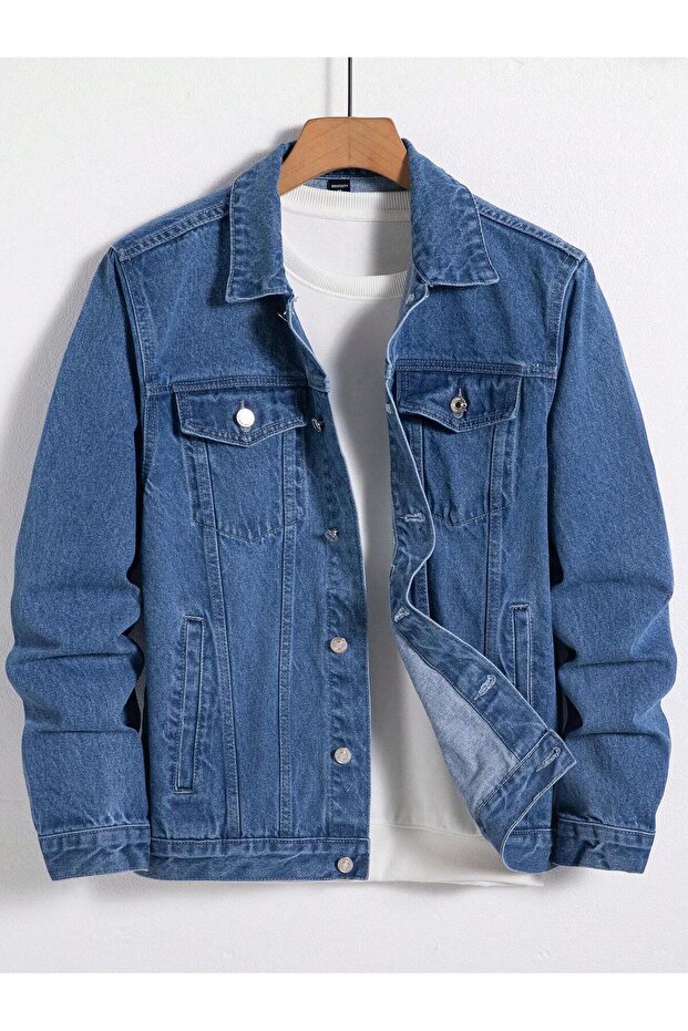 Men's Jean Denim Standard Fit Pocketed Buttoned Jeans Jacket