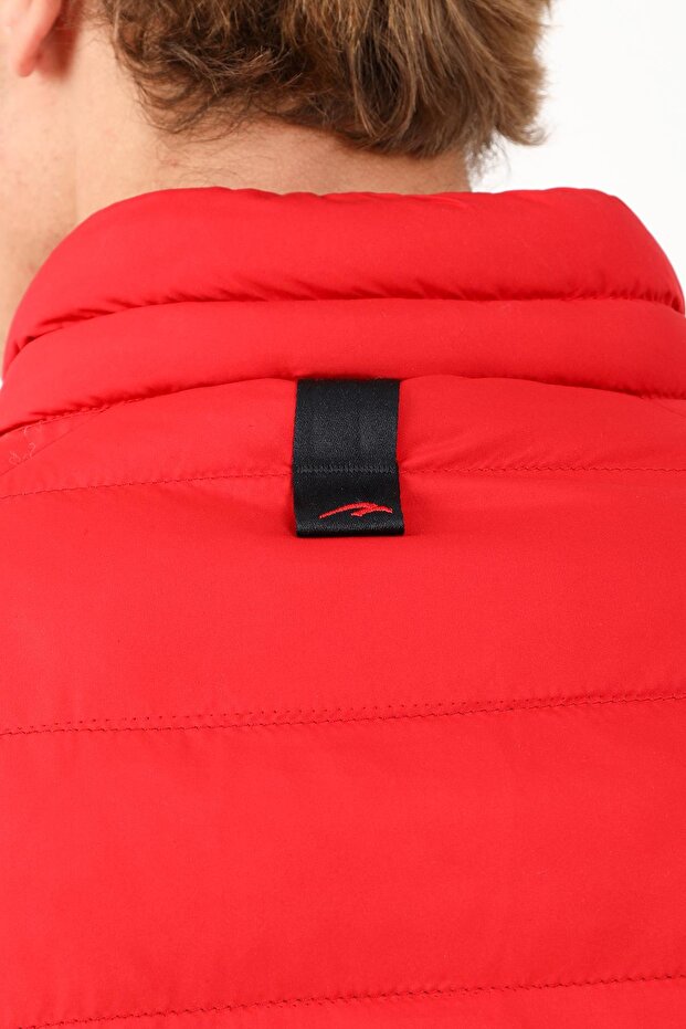 معطف رجالي عادي ياقة مرتفعة متوسطة الطول باللون الأحمر - 7