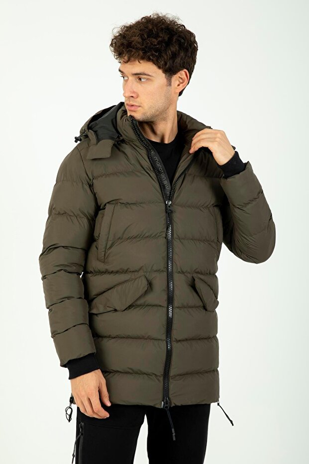 Regular Erkek Kapüşonlu Haki- Mont - 3