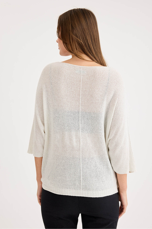 Yarım Kol Simli Triko Bluz - 5