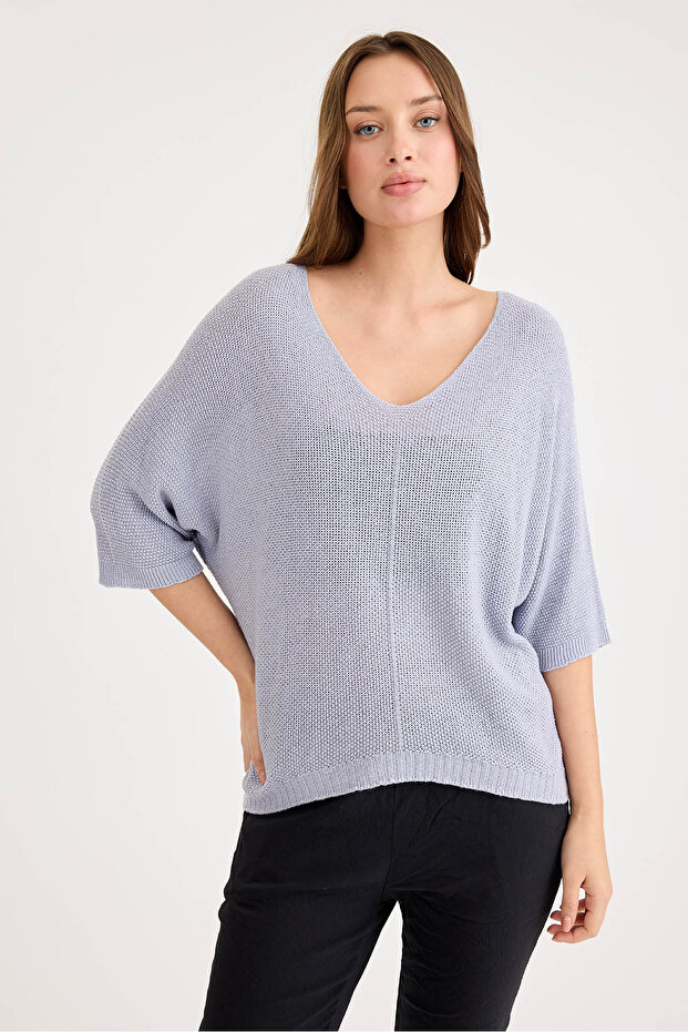 Yarım Kol Simli Triko Bluz - 2