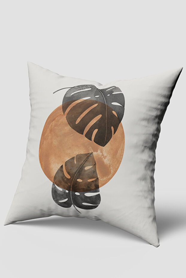 غطاء وسادة منقوش بأوراق شجر باللون الأبيض والأسود - 1