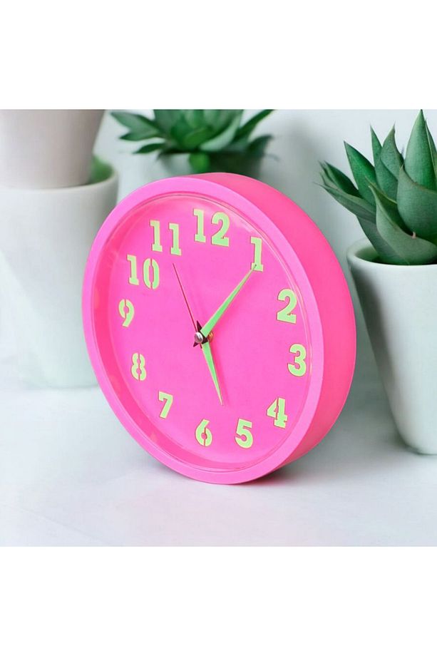 Mini Fosforlu Magenta Pembe Salon Ofis Duvar Saati Çap 22 cm - 4