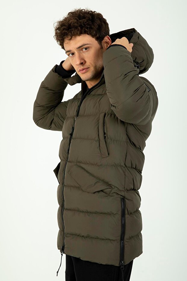 Regular Erkek Kapüşonlu Haki- Mont - 4