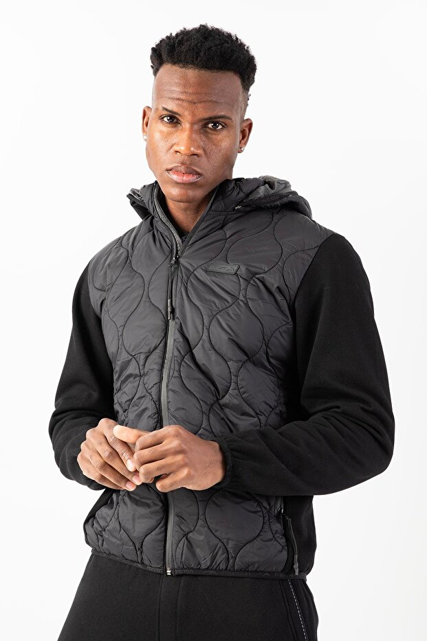 Regular Men's Black Hooded Jacket - 3