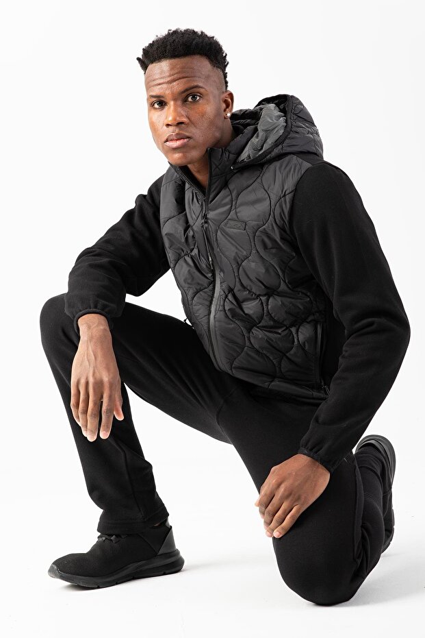 Regular Men's Black Hooded Jacket - 2