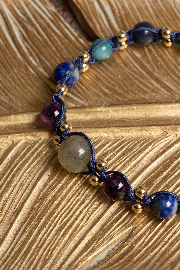 Sertifikalı Doğal Labradorit, Ametist, Lapis Lazuli, Apatit ve Sodalit Taşı Bileklik - 2