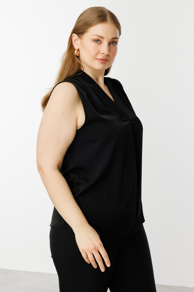 V Yaka Saten Bluz - 3