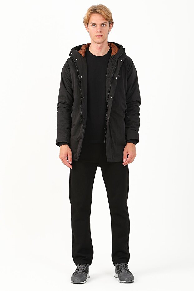 Regular Erkek Kapüşonlu Siyah-Taba Parka - 5