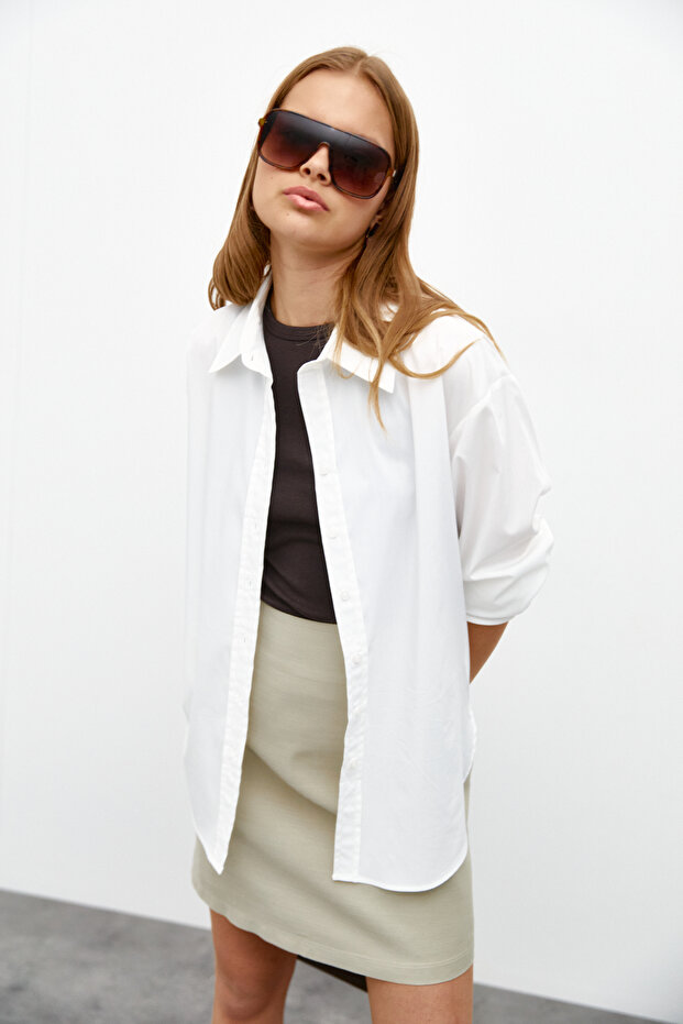 Geniş Manşetli Oversize Gömlek - 5