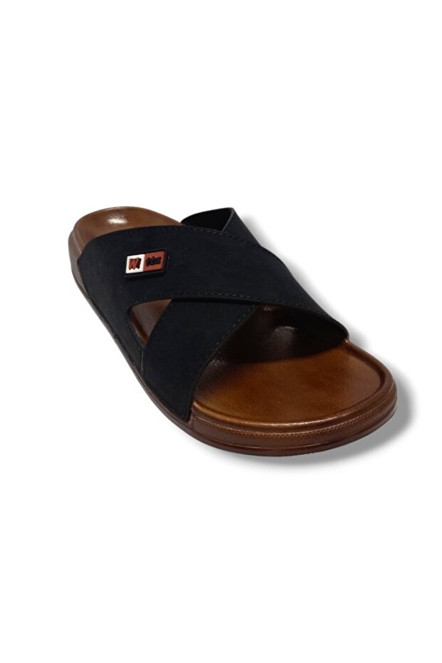 54202-25 Leather Cross Band Anatomical Men's Slippers