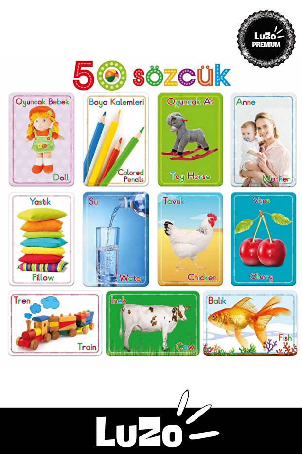 الدروس التعليمية من سلسلة Premium لتطوير الذكاء واللغة الأجنبية أول 50 كلمة بطاقات باللغة الإنجليزية واللغة التركية - 3