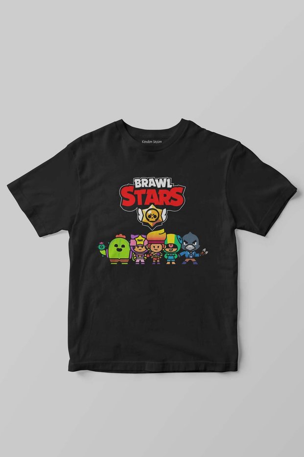 Unisex Black Brawl Stars Warrior Heroes Character Design Printed Children's T-Shirt