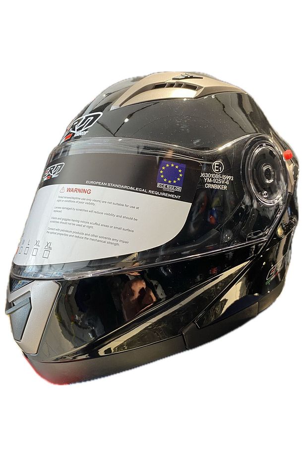 MOTORSİKLET KASKI CRN PARLAK SİYAH - GRİ KASK ÇENE AÇILIR-TAM KASK VİZÖRLÜ VE İNTERCOM TAKMA YUVALI - 2