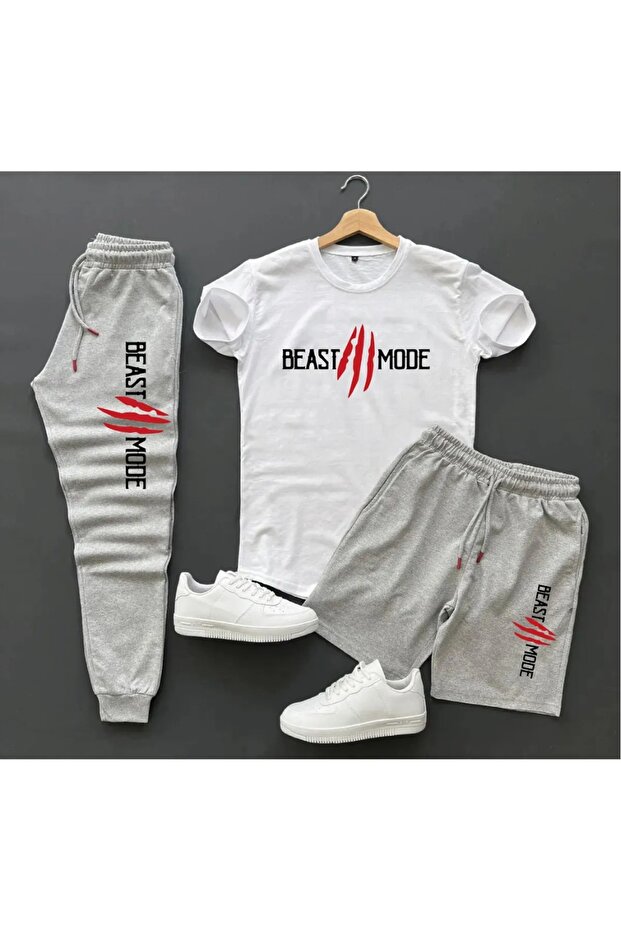 Men's Oversize Tracksuit Suit-Shorts 3-Piece Suit Beast Mod Printed Tracksuit Set