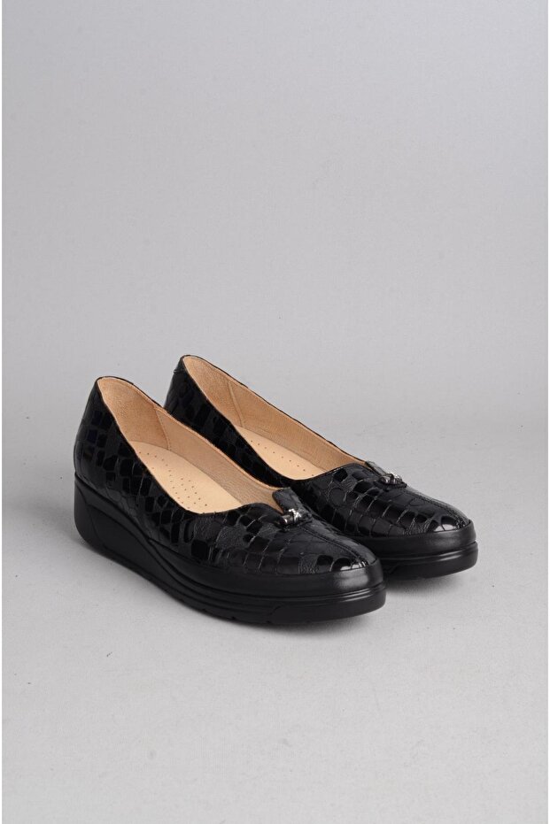SEÇ N106 Genuine Leather LEATHER PLATFORM HEEL WOMEN'S SHOES BLACK