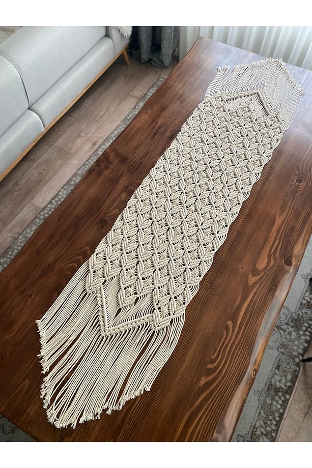 El Örgüsü Makrome Runner / El Yapımı Bohem / Rustik Masa Örtüsü - 3